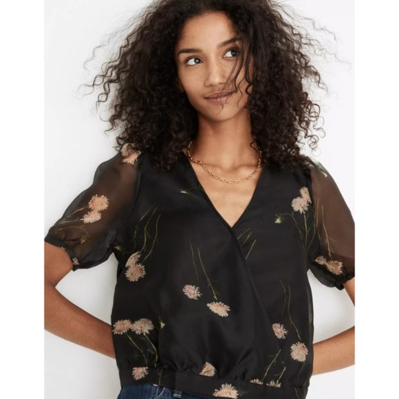Madewell Tops - Madewell Silk Organza Puff-Sleeve Wrap Top Size S